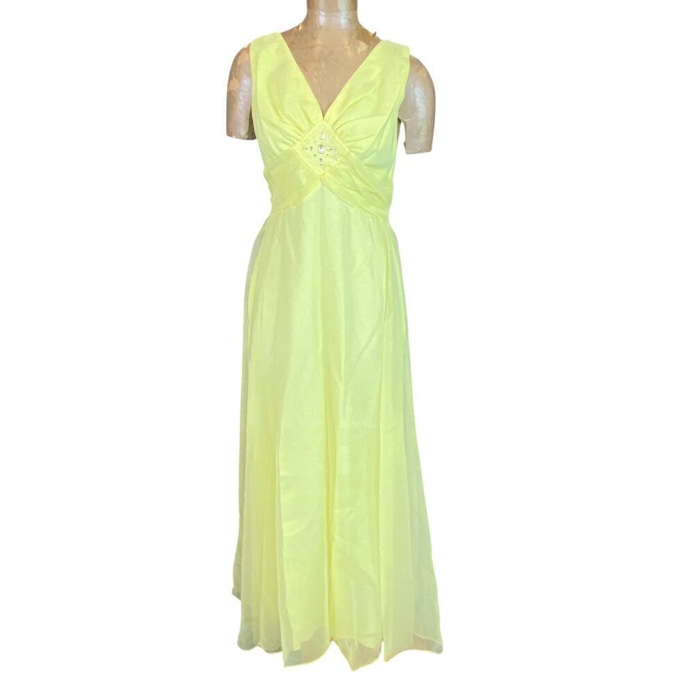 Vintage 60s Long Gown/Dress Prom Formal Wedding Sz 14 Yellow #213N